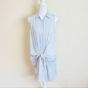 NWT LF Mint Vanilla White Blue Stripe Tie Button Up Mini Dress